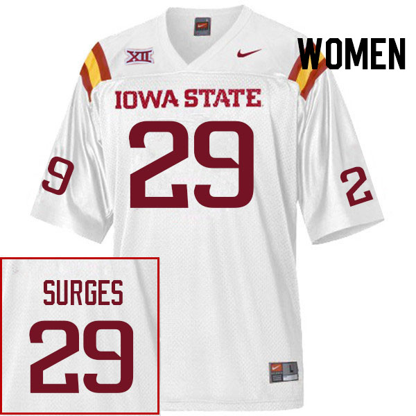 Women #29 Drew Surges Iowa State Cyclones College Football Jerseys Stitched Sale-White - Click Image to Close
